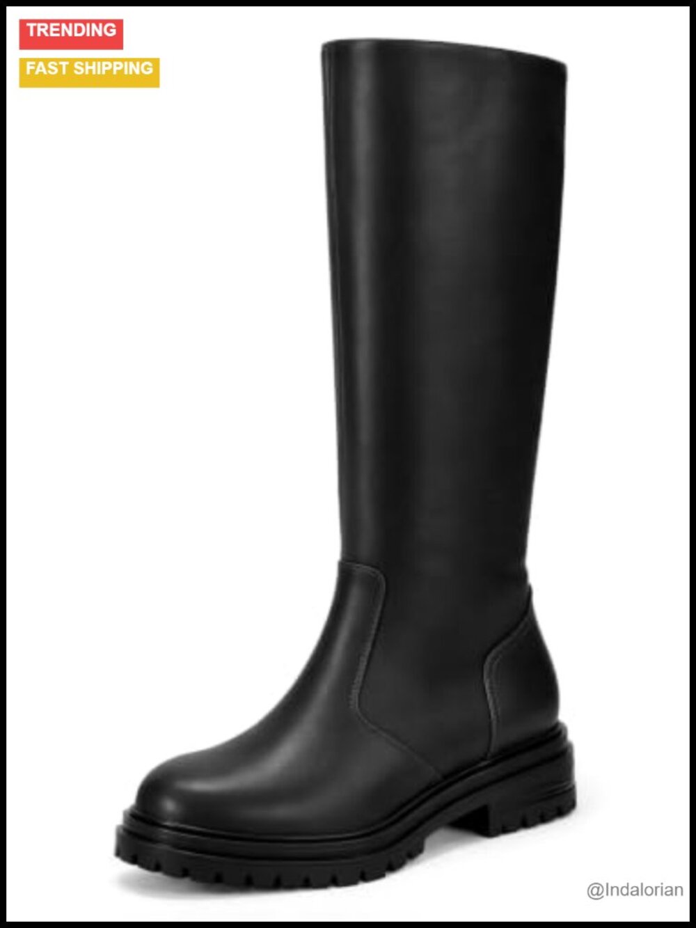 Womens Knee High Platform Boots Chunky Block Heel Faux Leather Side Zip